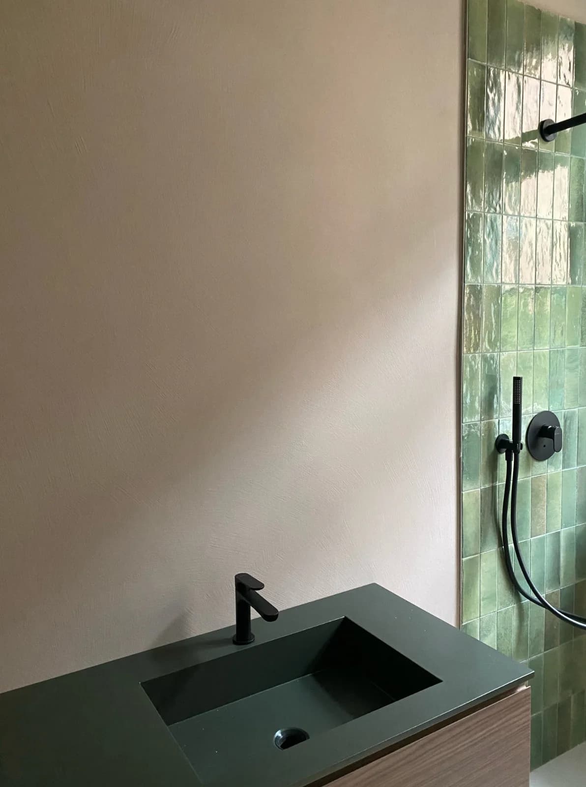 Lavabo verde e rubinetteria scura — Saluzzo